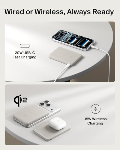 Belkin 5K 15W Qi2 MagSafe Power Bank with USB C Cable for iPhone 17 & More - color: Sand