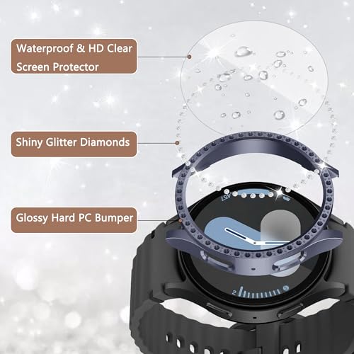 10+4 Pack Bling Case for Samsung Galaxy Watch 7 44mm with Tempered Glass Screen Protector, Glitter Diamond Hard PC Scratch Resistant Protective Cover Compatible with Galaxy Watch 7 44mm - size: Watch 7-44mm