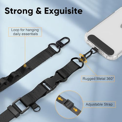 Cell Phone Lanyard Crossbody - Adjustable Nylon Strap Grey, Anti-Theft Lock Hook, Universal Fit (4-7" Screens) - color: Grey