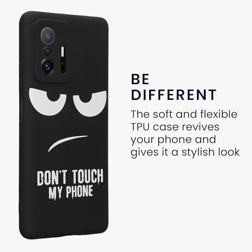 kwmobile TPU Silicone Case Compatible with Xiaomi 11T / 11T Pro - Case Soft Cover - Don't Touch My Phone White/Black - size: 11T / 11T Pro