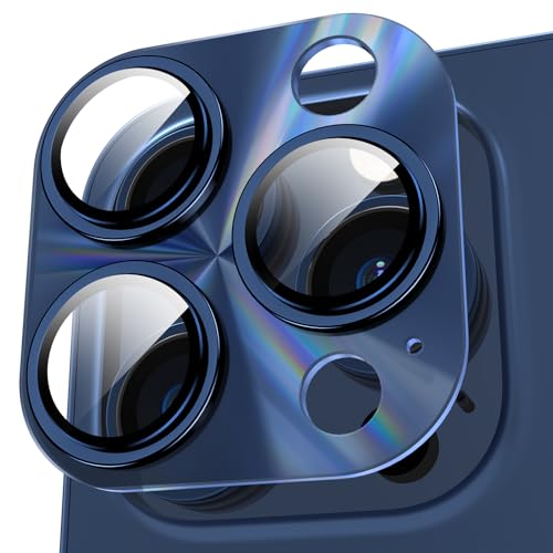 YWXTW Camera Lens Protector for iPhone 15 Pro Max/iPhone 15 Pro, [Lithography Laser Gradient] [5X Strengthen] Tempered Glass Screen Protector Metal Ring Back Camera Lens Cover (Blue Titanium) - color: Blue Titanium