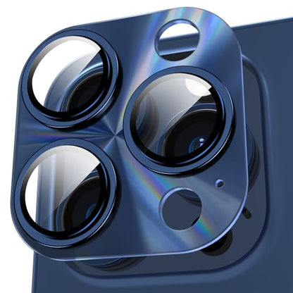 YWXTW Camera Lens Protector for iPhone 15 Pro Max/iPhone 15 Pro, [Lithography Laser Gradient] [5X Strengthen] Tempered Glass Screen Protector Metal Ring Back Camera Lens Cover (Blue Titanium) - color: Blue Titanium