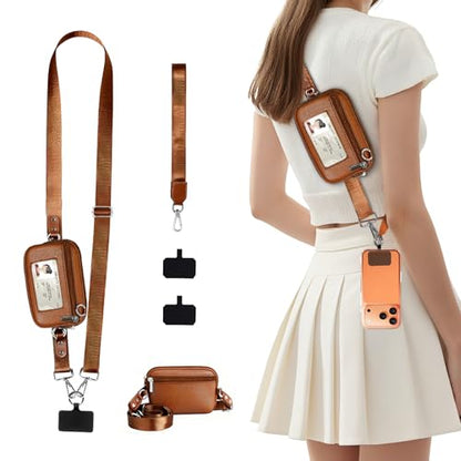 Lopnord Clip and Go Strap for Phone with Wallet Crossbody, Phone Lanyard Detachable Zippered Pouch