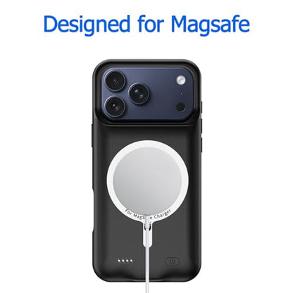 Battery Case for iPhone 17 Pro , 10000mAh Protective Charging Case with Wireless Charging Compatible with iPhone 17 Pro (6.3 inch) Rechargeable Extended Battery Pack Charger Case with Carplay (Black) - size: iPhone 17 Pro Black- 10000mAh