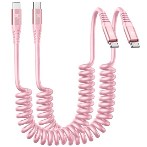 USB C to C Cable 6FT, 2Pack Coiled USB C Fast Charging Cable for CarPlay - color: Pink, size: 6FT