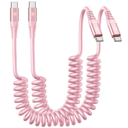 USB C to C Cable 6FT, 2Pack Coiled USB C Fast Charging Cable for CarPlay - color: Pink, size: 6FT