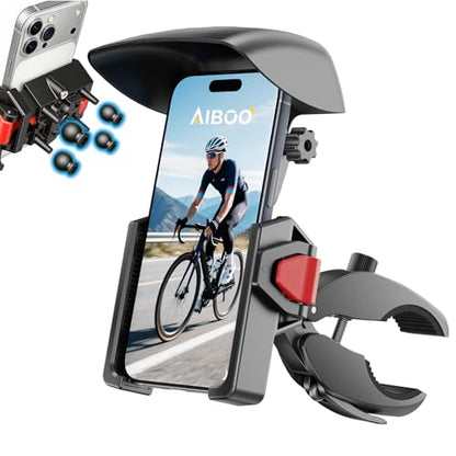 Motorcycle Phone Mount-1s Auto Lock & Vibration Dampener, Anti-Shake Handlebar Cell Phone Clamp - Camera Friendly, 360° Rotation Motorcycle Bike Phone Holder for iPhone / Samsung, 4.7-7.2" Smartphones - style: Sun Visor