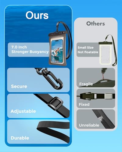 Floating Waterproof Phone Pouch 2 Pack, IPX8 Waterproof Phone Case Dry Bag Kayak/Beach/Cruise Travel Essentials, Water Proof Pouch for iPhone 17 16 15 Pro Max, Samsung S25 Ultra S24-7 Black