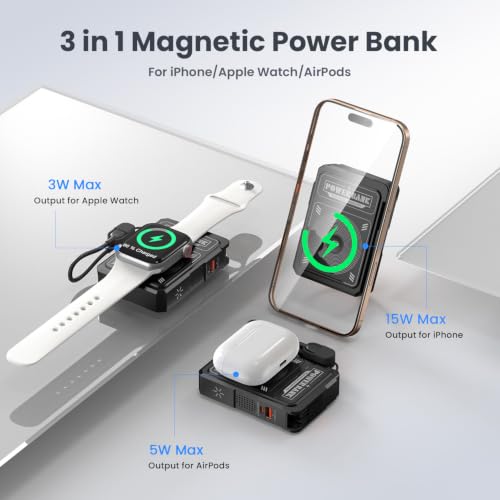 10000mAh for Magsafe Portable Charger Power Bank Built in Cables&Wall Plug - color: Black