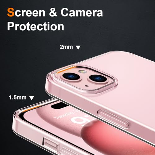 Silicone Clear for iPhone 15 Case,Ultra Thin with Comfort Grip | Soft Slim-Fit TPU iPhone 15 Phone Cover,Non-Slip,Shockproof Protection,Scrath-Resistant - size: iPhone 15 case