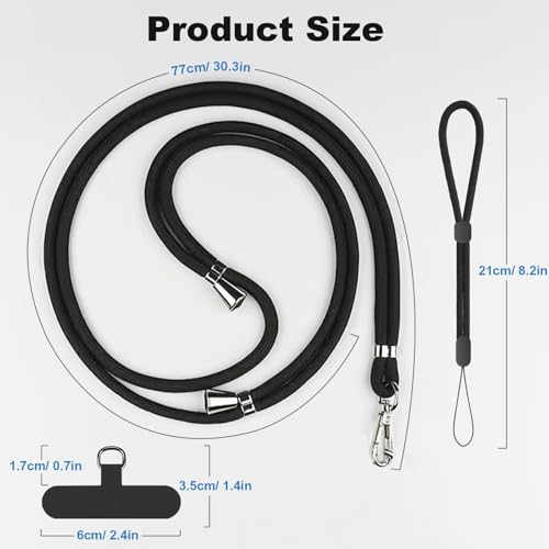 Phone Lanyard Crossbody, 2 Pack Adjustable Double Buckle Nylon Neck Cell Phone Lanyards, 2x Wrist Phone Straps and 2 Pack Phone Tether Pads Compatible with iPhone & Most Mobile Phones - color: Black+gray