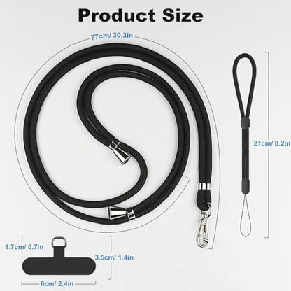 Phone Lanyard Crossbody, 2 Pack Adjustable Double Buckle Nylon Neck Cell Phone Lanyards, 2x Wrist Phone Straps and 2 Pack Phone Tether Pads Compatible with iPhone & Most Mobile Phones - color: Black+gray