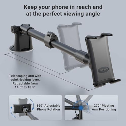 ARKON Mounts - Phone Mount for Car | Car Phone Holder With Windshield Suction | Secure spring holder expands up to 7.25 inches | For iPhone, Samsung, Google, Huawei, Nokia, other Smartphones