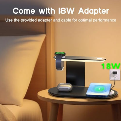 Metal Wireless Charging Station for Samsung/Android Charger,4 in 1 Nightstand Watch Charger Charging Stand with Night Light for Samsung S25/S24/S23 Ultra/Buds3,Only for Galaxy Watch 8/7/6/5