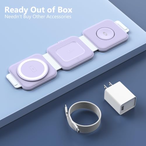Travel Charger for Samsung Multi Devices, Foldable 3 in 1 Wireless Charging Station Fast Charging Stand/Pad Compatible for Samsung Galaxy S26/S25/S24/S23/Note20 Galaxy Watch8/7/6/Galaxy Buds4(Violet - color: Violet