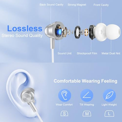 Wired Earbuds for iPhone 17/17 Pro/17 Pro Max/17e/16e/16/16 Pro Max16 Plus - color: White