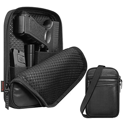 FINPAC Concealed Carry Gun Pouch, Soft Pistol Case Fanny Pack Firearm Bag | Pistol Bag Waist Belt with Holster for Handgun, Air Gun, Men, Women - color: Black - Standard Size w/ Shoulder Strap