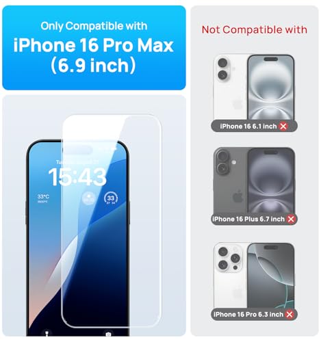 BXYJY for iPhone 16 Pro Max Screen Protector (2 Pack), Installation Frame - size: iPhone 16 Pro Max, 6.9"