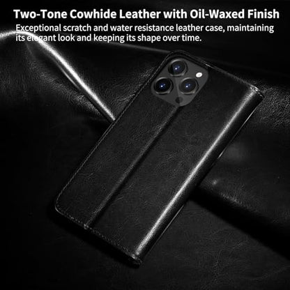 Belemay Compatible with iPhone 16 Pro Max Case Wallet, Durable Genuine Leather, RFID Blocking Card Holders, Shockproof TPU Shell, Kickstand, Drop Protection, Protective Flip Cover 6.9", Black - color: Black, size: iPhone 16 Pro Max
