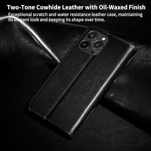 Belemay Compatible with iPhone 16 Pro Case Wallet, Durable Genuine Leather, RFID Blocking Card Holders, Shockproof TPU Shell, Kickstand, Drop Protection, Protective Flip Cover 6.3", Black - color: Black, size: iPhone 16 Pro