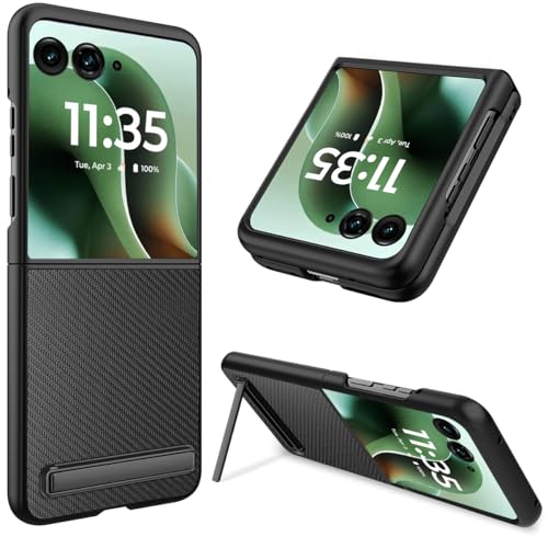 NINKI for Motorola Razr Ultra 2025 Case with Invisible Kickstand, Built-in Screen Protector Slim Thin PU Leather Matte PC Shockproof 60Ultra Phone Cover for Moto Razr Ultra Case 2025 – Carbon Fiber - color: Carbon Fiber, size: moto razr ultra 2025 /razr 6