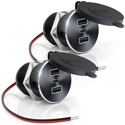 2PCS RV USB Outlet 72W Aluminum Alloy 12V/24V 3 Ports Recessed Mount - color: Light Silver, size: 2P