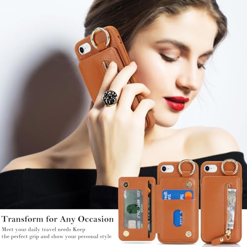 Ｈａｖａｙａ Flip Wallet Case for iPhone SE 3rd & 2nd Gen iPhone 8 & 7 - Brown - color: Brown-Ring, size: iPhone SE 3rd & 2nd Gen & 8 & 7 Case