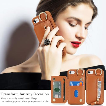 Ｈａｖａｙａ Flip Wallet Case for iPhone SE 3rd & 2nd Gen iPhone 8 & 7 - Brown - color: Brown-Ring, size: iPhone SE 3rd & 2nd Gen & 8 & 7 Case