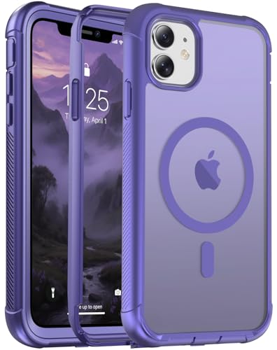 jaroco Magnetic for iPhone 11 Case Heavy Duty Protection Dark Purple | Compatible with MagSafe,Military Grade Drop Protection,Translucent Matte,Non-Slip,Shockproof 2-Layer Durable Bumper Case - color: Dark Purple, size: iPhone 11