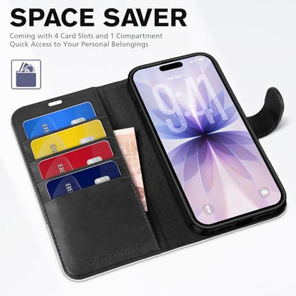 TUCCH Wallet Case for iPhone 17 (6.3") 2025, 4 Card Holders, Black & White | RFID Blocking, Viewing Stand, Shockproof TPU Shell, PU Leather, Magnetic Closure, Protective Folio Flip Cover - color: Two-tone Black & White