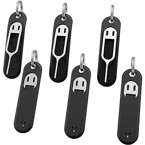 6Pcs SIM Card Removal Tool-Sim Card Tray Pin Eject Removal Tool Needle Opener Ejector,with Removable Key Chain,Black