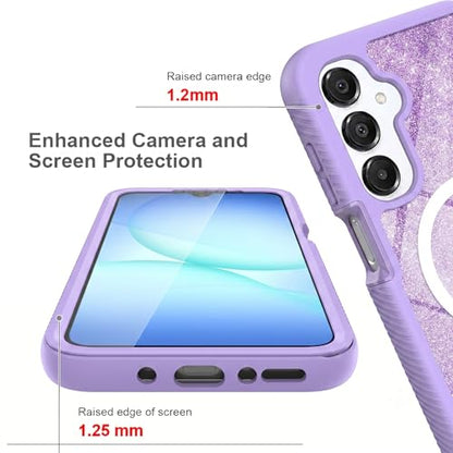 Magnetic for Samsung Galaxy A17/ A16/ A26 Case with Built-in Screen Protector [Compatible with MagSafe & Glitter Card] 360 Full Body Protection Shockproof Rugged Phone Case Cover for A 17 /A 16,Blue - color: Blue
