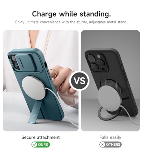 SURITCH for iPhone 13 Pro Max/12 Pro Max Case with Magnetic Camera Slide Cover and Adjustable Kickstand, Compatible with MagSafe, Shockproof Bumper Case Slim Protective Cover 6.7 Inch, Lake Green - color: Lake Green, size: IPhone 13 Pro Max/12 Pro Max-6.7