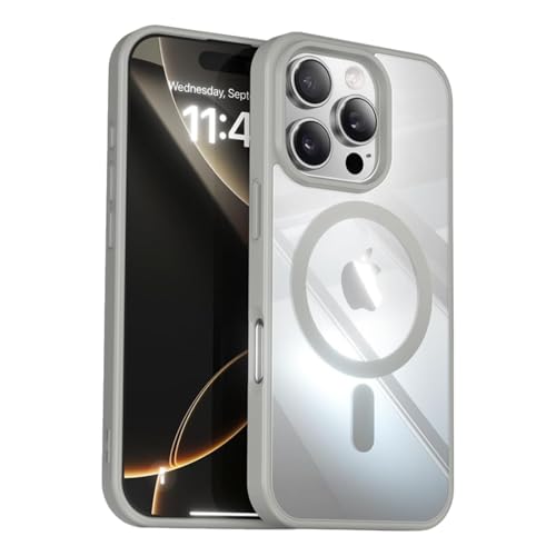 LOOXER® CrystalEdge Clear Case for iPhone 16 Pro Max (6.9”) | Ultra-Clear Anti-Yellowing MagSafe Cover with Shockproof Protection + Premium Screen Protector (Gray, 16 Pro Max) - color: Gray, size: 16 Pro Max