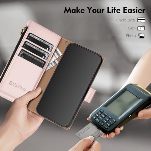 Shieldtop Compatible with Samsung Galaxy S23 5G Wallet Case with Card Holder,Women Men RFID Blocking PU Leather Flip Cover Wrist Strap Zipper Credit Card Slots,Phone Case for S23 5G 6.1",Rose Gold - color: Rose Gold, size: Galaxy S23 - 6.1"