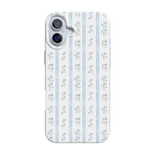 Casely iPhone 16 Case | Cottage Stripe | Blue Floral | Compatible with MagSafe | Classic Ultra Thin Design - color: Cottage Stripe | Blue Floral, size: Iphone 16