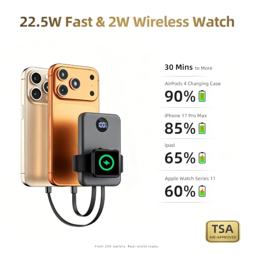 Mini 15000mAh Portable Charger Power Bank for Apple Watch Charger, PD 22.5W