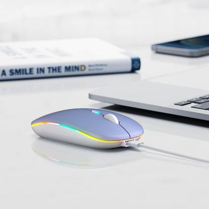 Afaartcci Rechargeable Wireless Mouse, Silent Bluetooth Mouse (Purple) - color: purple