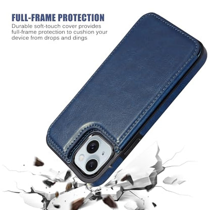 Wallet Case Compatible with iPhone 15,Slim Protective case with Card Holder,Premium PU Leather Kickstand Card Slots Case with 1 Screen Protective Glass for iPhone 15 (6.1")-Deep Blue - color: Deep Blue