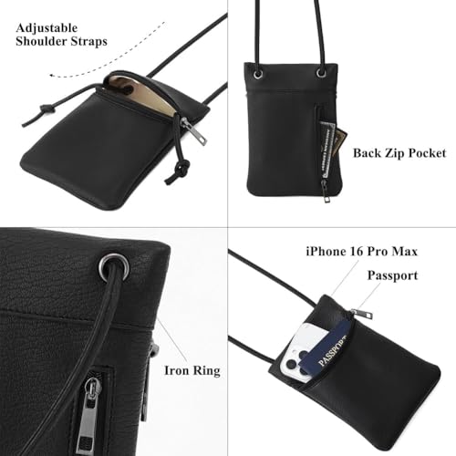 Small Crossbody Women Cell Phone Purse Wallet Bag With Shoulder Strap - color: Black/S-lycheepvc