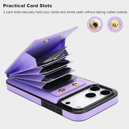 Folosu for iPhone 17 Pro Max Case Wallet, Finger Ring Holder Cover Purple - color: Purple