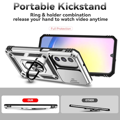 for Samsung Galaxy A17 / Galaxy A26 5G Case, with Slide Camera Cover HD Screen Protector [Military Grade Drop Tested] Ring Holder Kickstand Protective Phone Case for Samsung Galaxy A17, Silver - color: Silver w/ Slide Camera 2nd gen. Military Grade