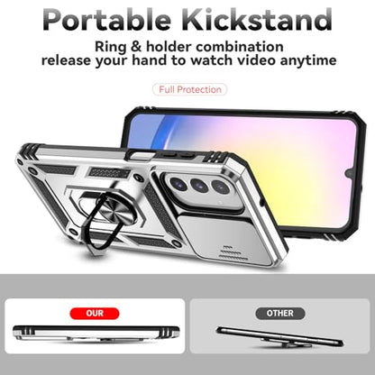for Samsung Galaxy A17 / Galaxy A26 5G Case, with Slide Camera Cover HD Screen Protector [Military Grade Drop Tested] Ring Holder Kickstand Protective Phone Case for Samsung Galaxy A17, Silver - color: Silver w/ Slide Camera 2nd gen. Military Grade