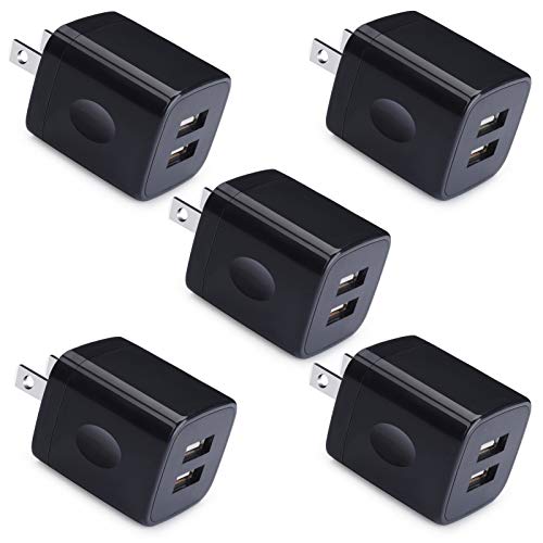 Charger Box, Charging Cube 5 Pack,Dual USB Wall Charger 5V 2A Power Adapter - color: Black-5