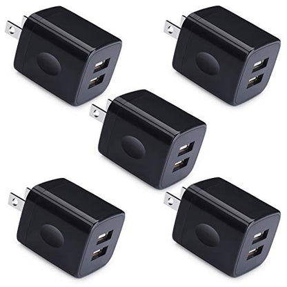 Charger Box, Charging Cube 5 Pack,Dual USB Wall Charger 5V 2A Power Adapter - color: Black-5
