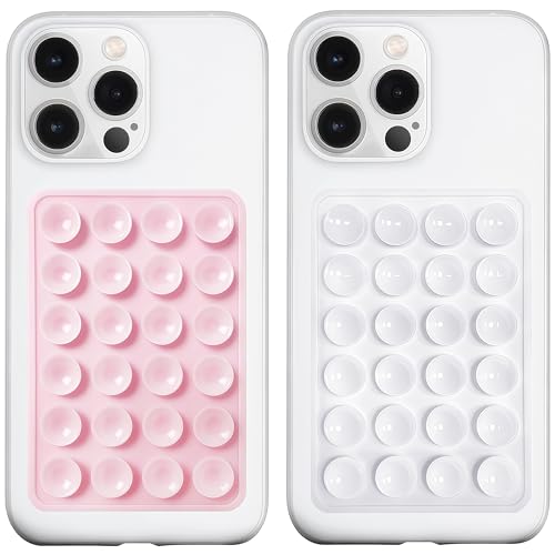 LvShuLiangPin Anteel 2 Pack Silicone Suction Phone Case Mount, Silicon Adhesive Phone Grip for Smartphones, Hands-Free Mirror Shower Phone Holder for Selfies, Tiktok Videos (LightPink&White) - color: LightPink&White