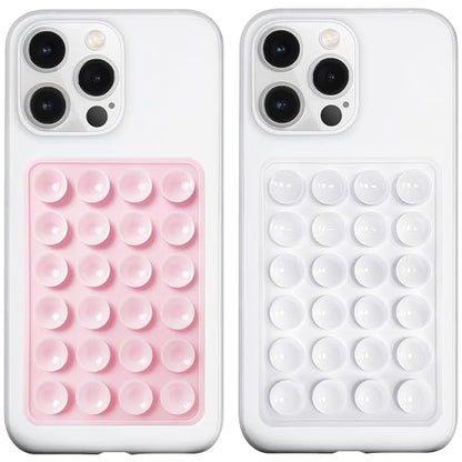 LvShuLiangPin Anteel 2 Pack Silicone Suction Phone Case Mount, Silicon Adhesive Phone Grip for Smartphones, Hands-Free Mirror Shower Phone Holder for Selfies, Tiktok Videos (LightPink&White) - color: LightPink&White