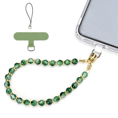 VICHUNHO Marble Beaded Phone Wrist Strap, Cellphone Lanyard with Tether Tab, Hands-Free Wristlet Bracelet - color: Grass Green Jade