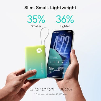 INIU 45W Fast Charging Tablet Portable Charger, Smaller 10000mAh Power Bank - color: Cyan