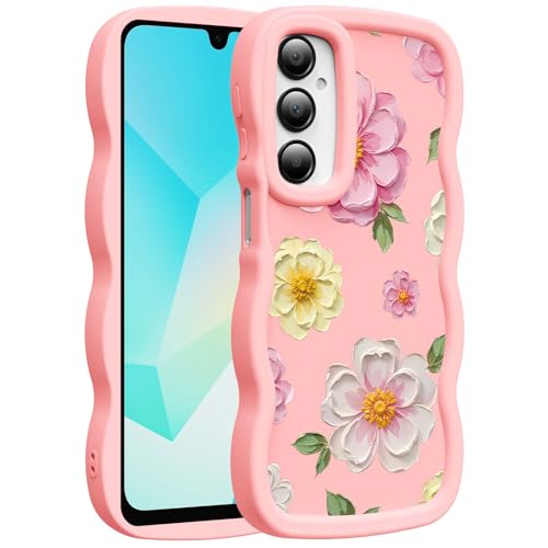 for Galaxy A16 Phone Case, Wavy Soft TPU, Pink-Large Flower | Wavy Frame Design, Soft Slim TPU, Full Camera Lens Protection, Shockproof Phone Cover - color: Pink-Large Flower, size: Samsung A16